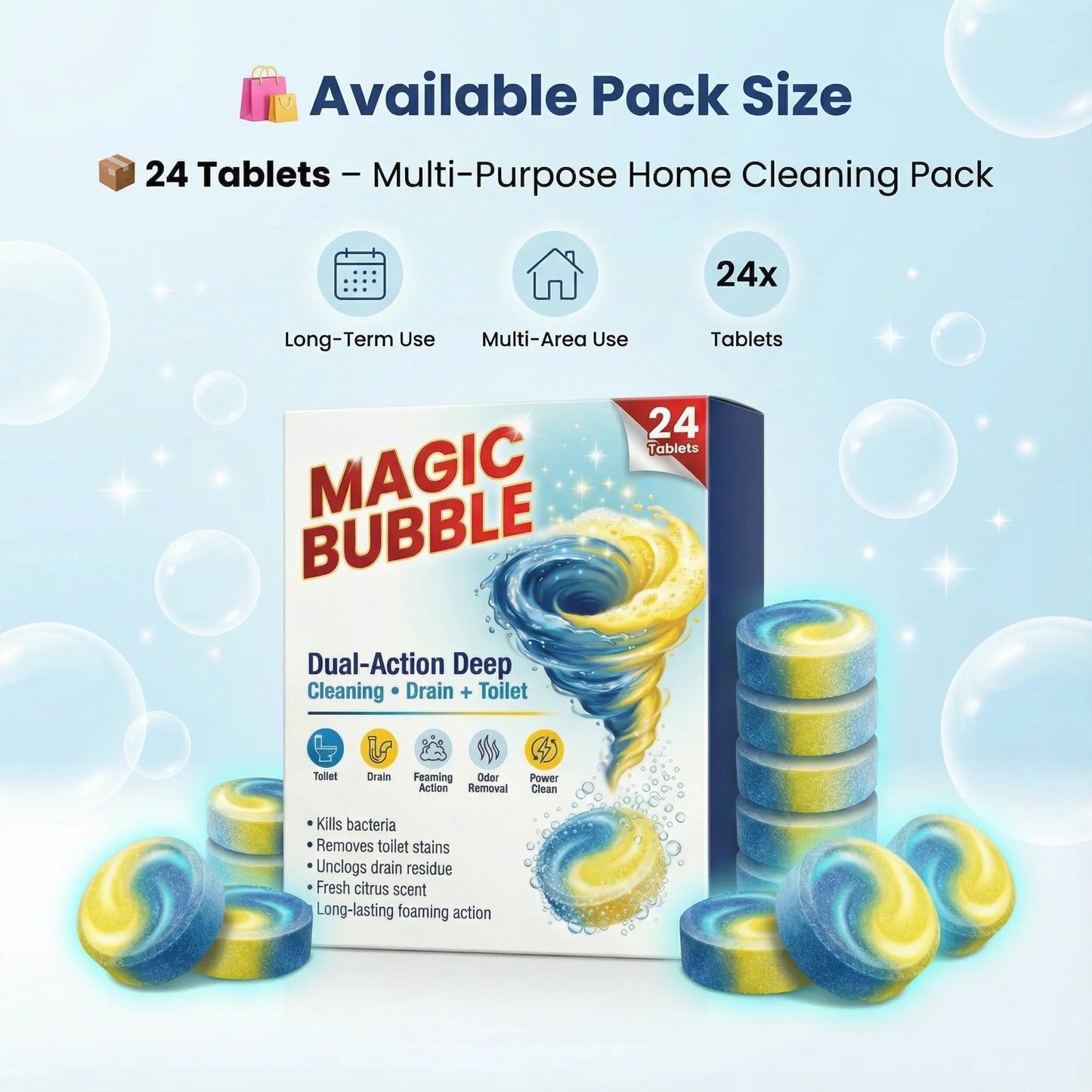 🫧 MAGIC BUBBLE™ Cleaning Tablets (24 Tablets)