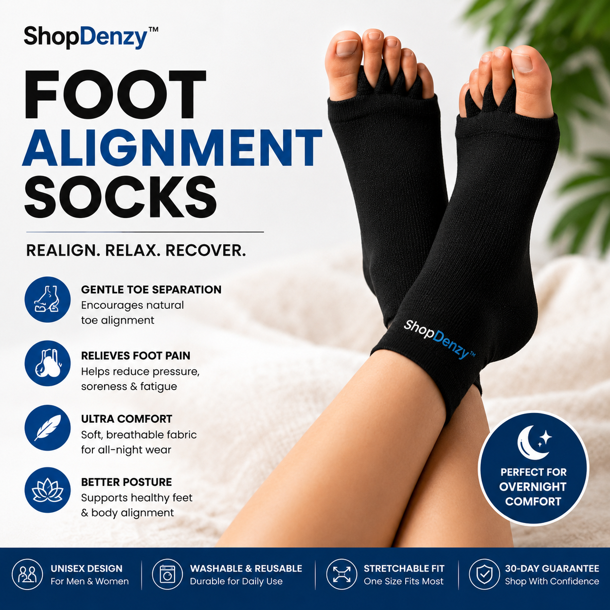 Foot Alignment Socks for Men & Women | 5 Toe Separator | Foot Pain Relief